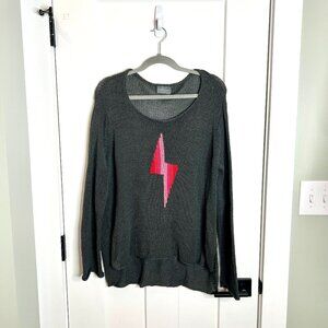 Wooden Ships Pink Lightning Bolt Novelty Print Crochet Sweater Lightweight M/L